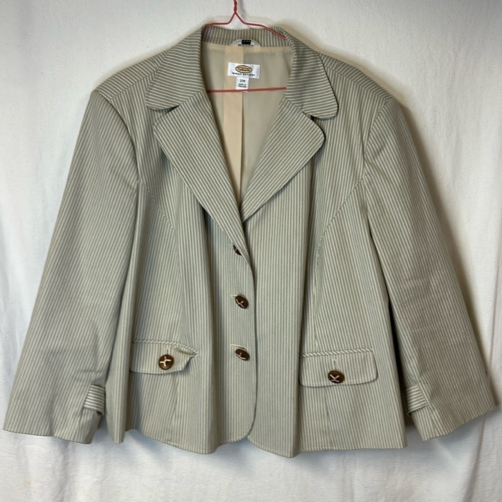 Talbots Women’s Blazer Jacket Plus Size 22W (Petites) Off White Khaki PinStripe